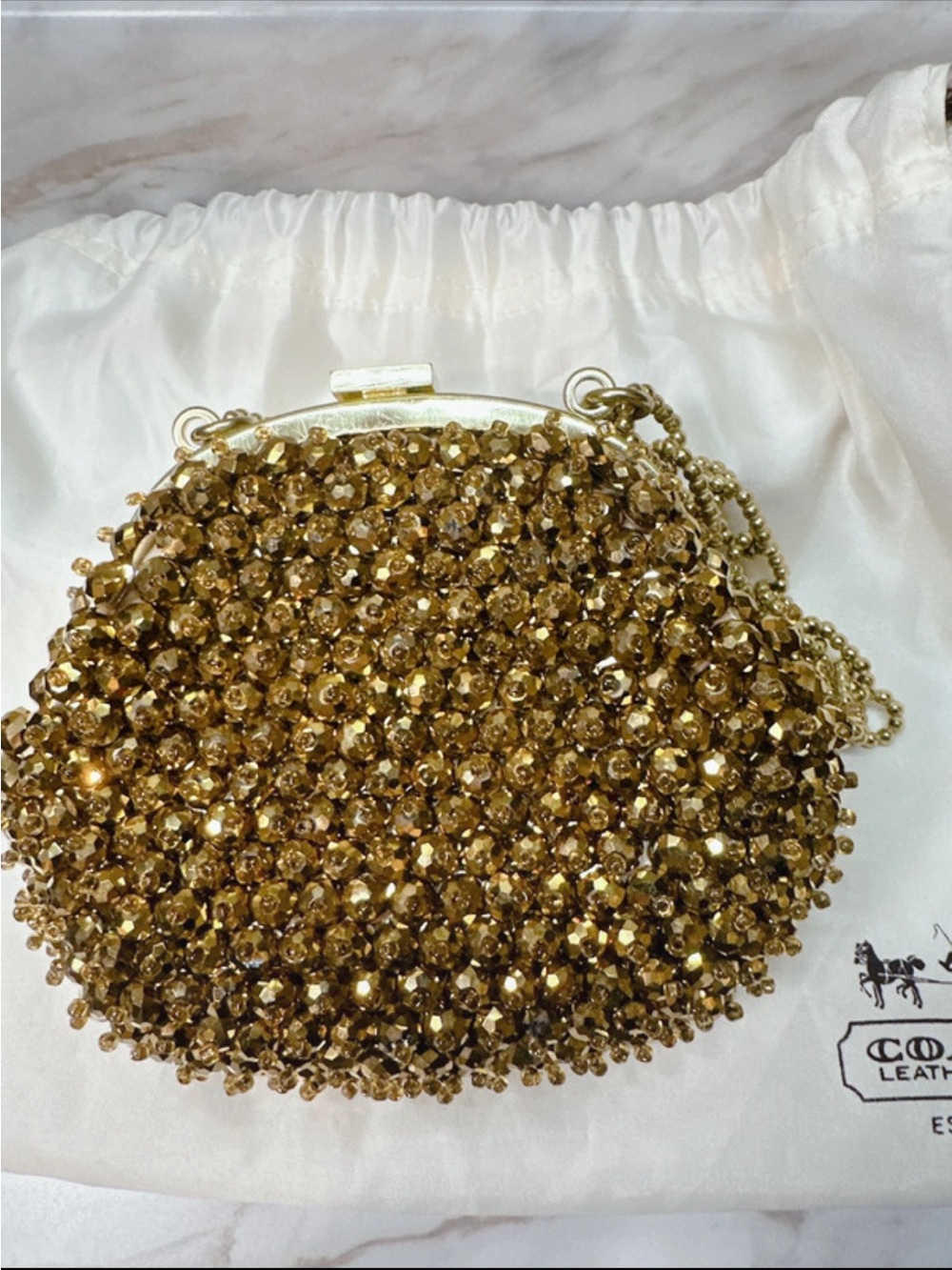 Authentic Coach vintage Gold Beaded Evening Wristlet with Chain Strap - Picture 10 of 16